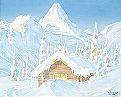 #1164 ~ Jones - Untitled - Cabin in Wintertime