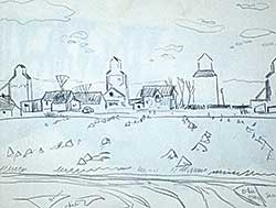 #116 ~ Kerr - Untitled - Sketch of Prairie Town
