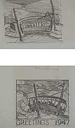 #344 ~ Nicoll - Greetings, 1947 - Two Drawings of Street Car
