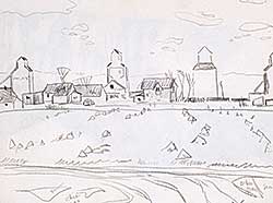 #255 ~ Kerr - Untitled - Sketch of Prairie Town, Punnichy