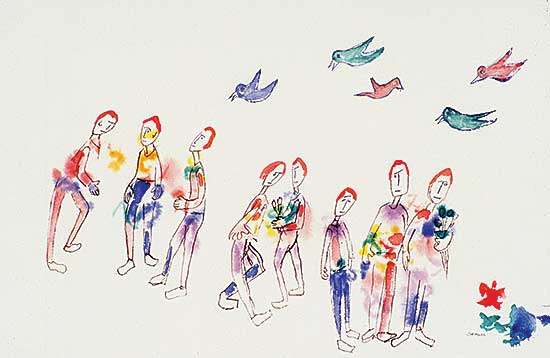 #225 ~ Mitchell - Untitled - Eight Figures and Five Birds