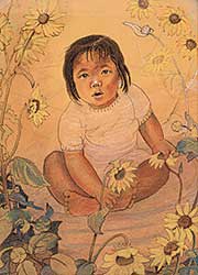 #41 ~ Brown - Untitled - Child with Flowers