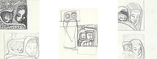 #523 ~ Nicoll - Untitled - Three Drawings of Mother and Child