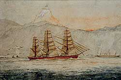 #442 ~ Daden - Untitled - Three Masted Ship in a Rocky Landscape