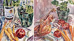 #541 ~ Rigaux - LOT OF TWO - Violin and Geranium / Carrots and Spoon