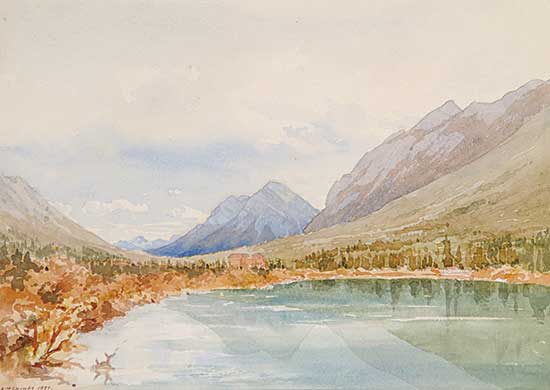 #86 ~ Lambe - Untitled - Rocky Mountain Lake with Lodge