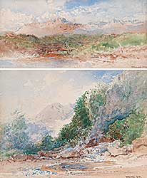 #49 ~ Jacobi - PAIR OF WATERCOLOURS - Untitled - Mountain River with Bridge / Untitled - Mountain Waterfall