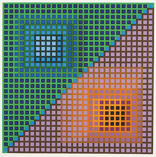 #325 ~ Vasarely - Untitled - Green and Orange  #9/75