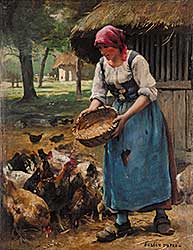 #203 ~ Dupre - Untitled - Lady Feeding the Chickens