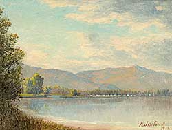 #416 ~ de Forest - Untitled - B.C. Lake with Town in the Distance