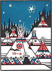 #114 ~ Nicoll - Untitled - Christmas Card with Teepees and Starry Night