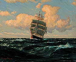 #847 ~ Glusing - Untitled - Three Masted Sailing Ship at Sea
