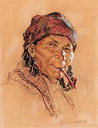 #23 ~ de Grandmaison - Untitled - Indian Smoking a Pipe