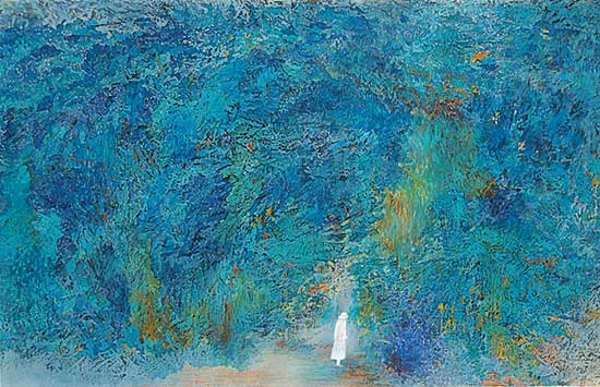 #839 ~ Thavonsouk - Untitled - White Figure in Blue Landscape