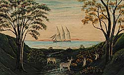 #48 ~ Petchey - Untitled - Sailing Ship and Two Deer