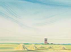#544 ~ Hurley - Untitled - Prairie Landscape with Grain Elevator and Stooks