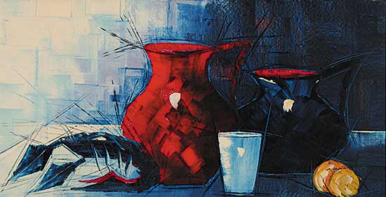 #124 ~ School - Untitled - Abstract with Red Pitcher