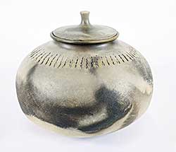 #1602 ~ Dodd - Untitled - Large Raku Fired Pot with Lid