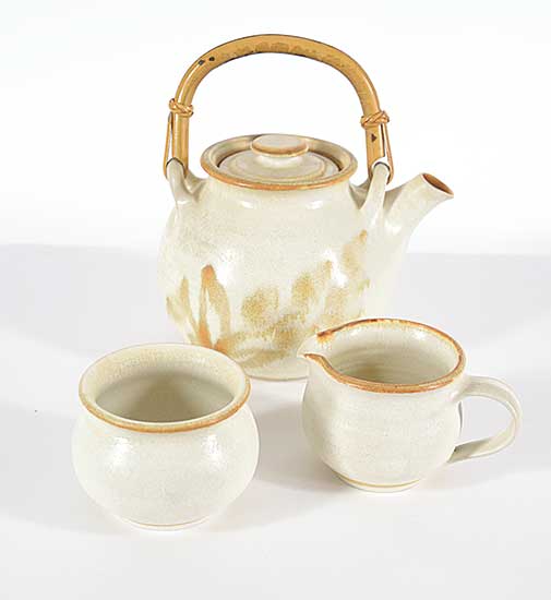 #1335 ~ School - Beige Teapot, Sugar Bowl and Creamer Set
