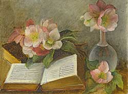 #1190 ~ School - Untitled - Still Life With Flowers and Book
