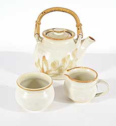 #1335 ~ School - Beige Teapot, Sugar Bowl and Creamer Set