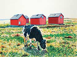 #480 ~ Olson - Grazing Cow and Four Red Sheds
