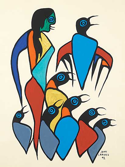 #197 ~ LaFord - Untitled - Figure and Seven Birds