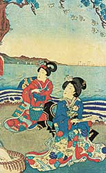 #167 ~ Kunisada - Noble Woman with Her Maid at Seashore
