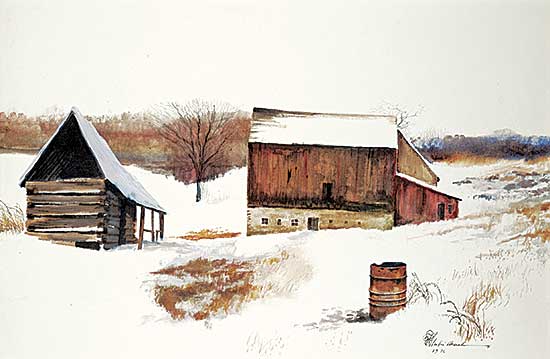 #1253 ~ School - Untitled - Barn in Winter
