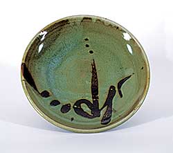#1114 ~ Dexter - Untitled - Green Plate with Calligraphic Brown Strokes