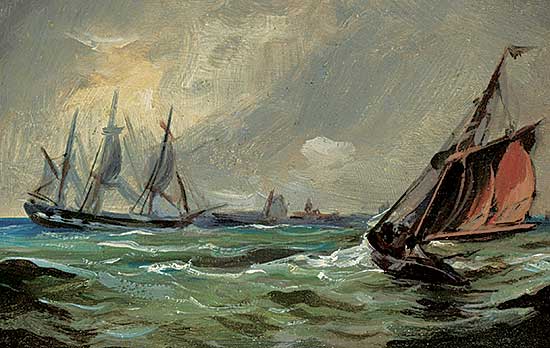 #1161 ~ Leighton - Untitled - Sailing Ships in a Choppy Sea