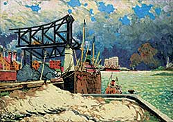 #47 ~ Fortin - The Sandpile, Harbour Scene, Montreal [Le Pont Jacques Cartier en Construction]