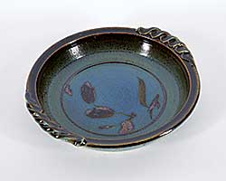 #2355 ~ Liske - Untitled - Brown and Blue Dish with Decorated Edge