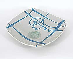 #2364 ~ Ngan - Untitled - White and Blue Calligraphic Plate