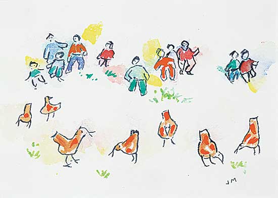 #1252 ~ Mitchell - Untitled - Children Watching Chickens