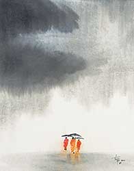 #1370 ~ Thavonsouk - Untitled - Three Monks in the Rain
