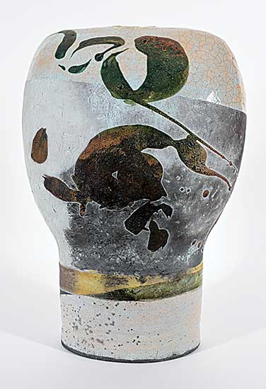 #2232 ~ Dexter - Untitled - Large Raku Vase with Calligraphic Shapes