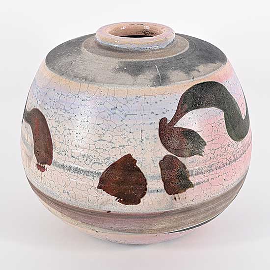 #2233 ~ Dexter - Untitled - Round Raku Vase with Calligraphic Shapes