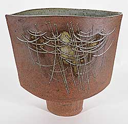 #108 ~ Lindoe - Untitled - Flat Vase with Reeds