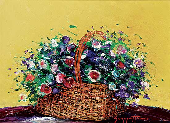 #2348 ~ Scuppattinoo - Untitled - Floral Basket with Yellow Background