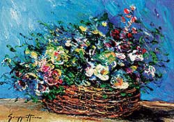 #2347 ~ Scuppattinoo - Untitled - Floral Basket with Blue Background